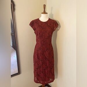 H&M Deep Rust Lace Flutter Sleeve Dress Size 6 NWT